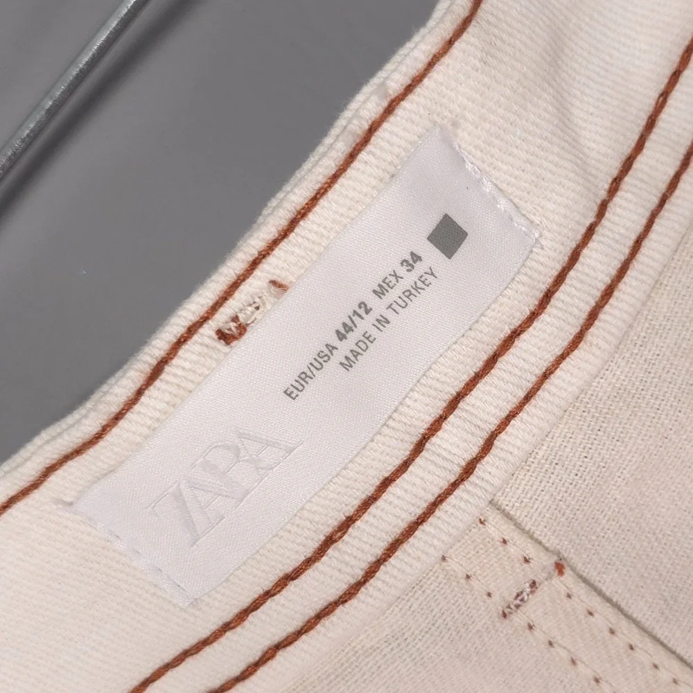 ZARA Women New Pants 44/12 Wide Leg Cotton Linen Contrast Stitching 7484/068/251